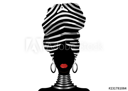 500x357 Vector Portrait African Woman In Traditional Striped Turban, Kente