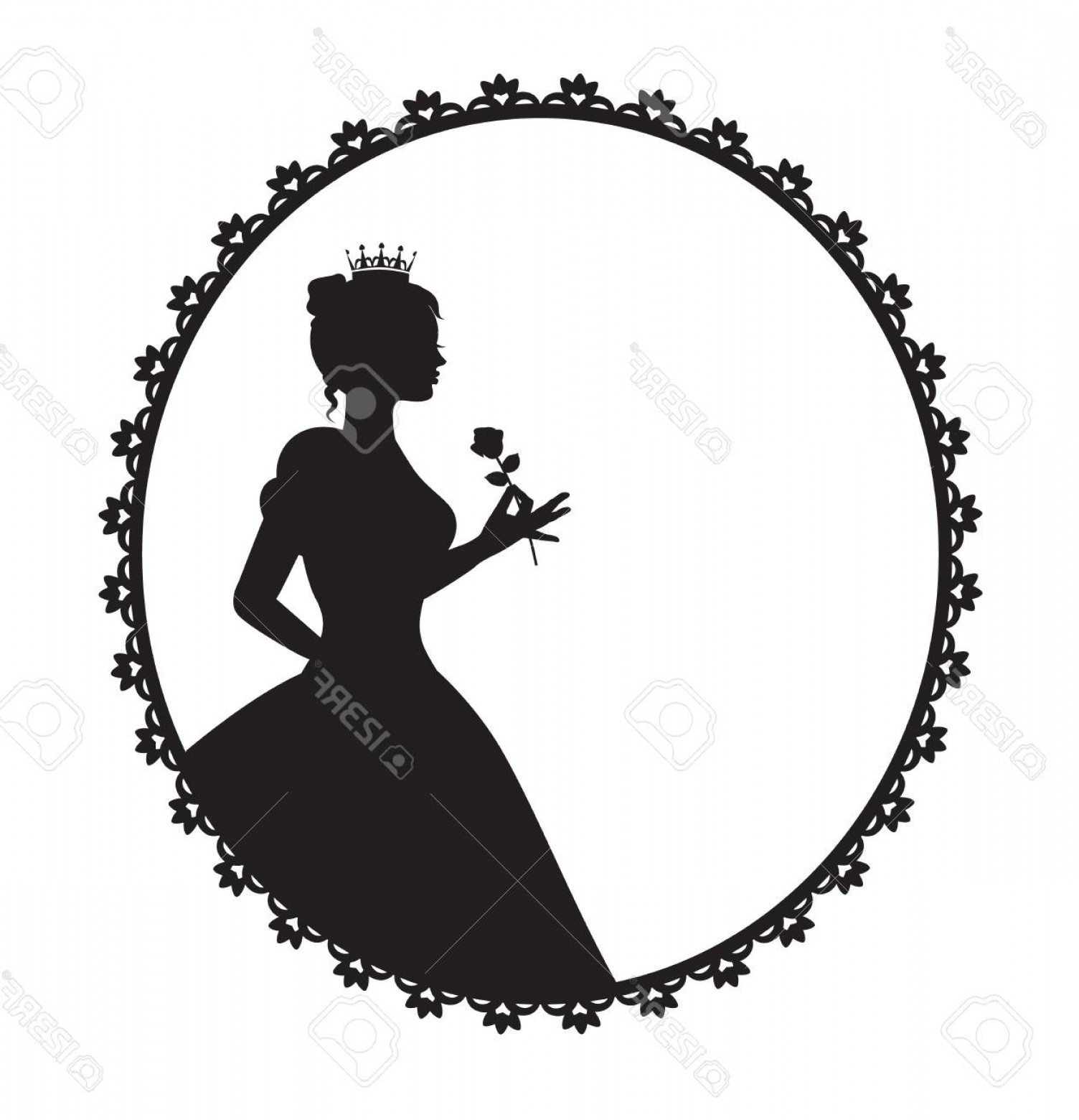 1504x1560 Photostock Vector Princess Silhouette In Long Lush Dress Holding
