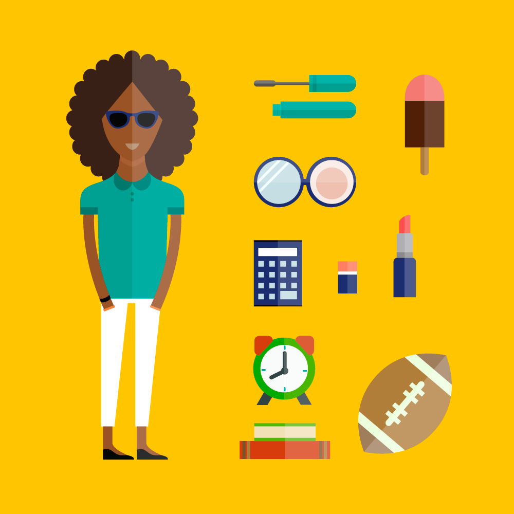 1000x1000 People Vector Afro Girl Character With Tools And Objects Free