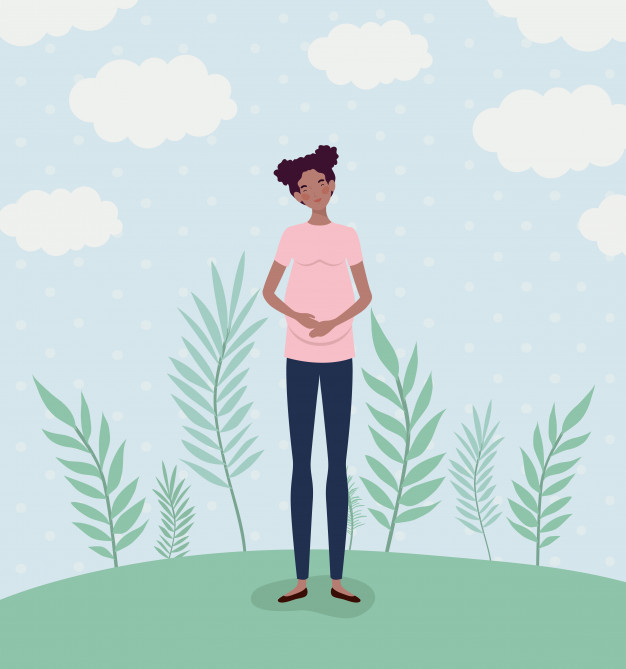 626x669 Cute Afro Woman Pregnancy In The Landscape Vector Free Download