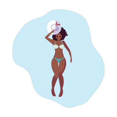 490x490 Beautiful Afro Woman With Swimsuit Floating In Water Vector
