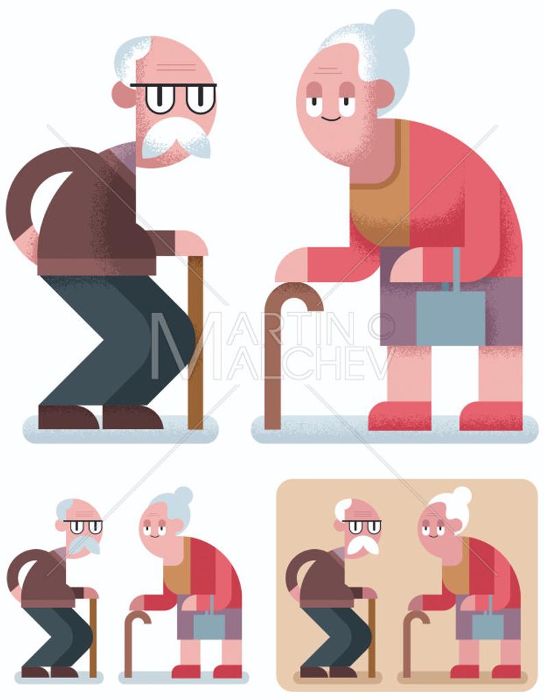 794x1021 Old Age Vector Cartoon Illustration Senior Adult Elderly Etsy