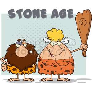 300x300 Caveman Couple Cartoon Mascot Characters With Woman Holding A Club