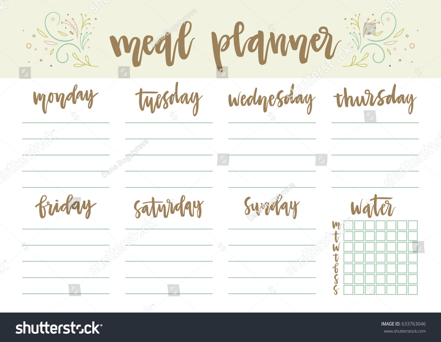 1500x1161 Daily Agenda Template Vector Mealnning Calendarn Stock Floral