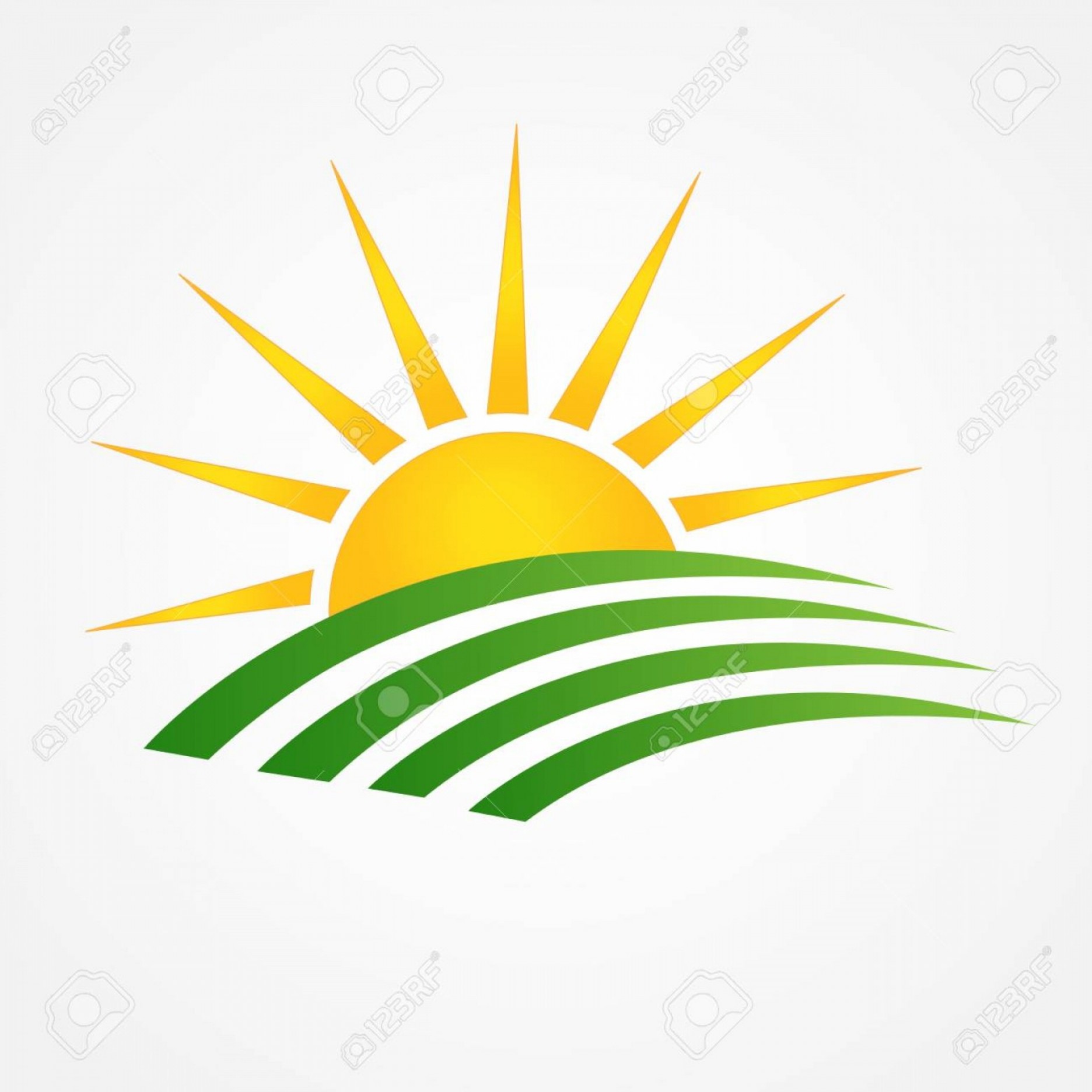 1872x1872 Photostock Vector Sun And Green Agriculture Cultives Swooshes Line