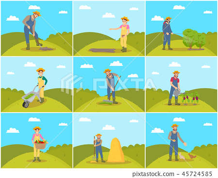 450x367 Farmer Agriculture And Farming Vector Illustration