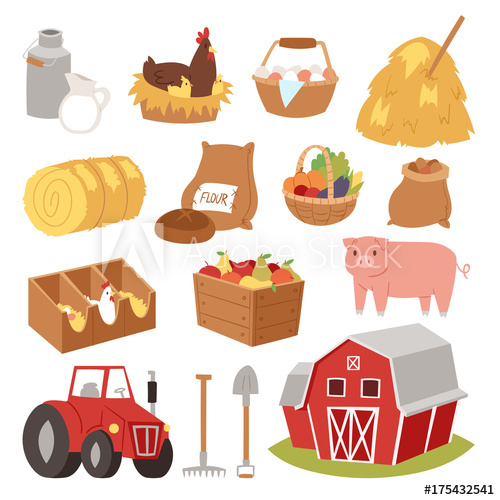 500x500 Funny Landscape Farm Tools Cartoon Farming House Symbols Village