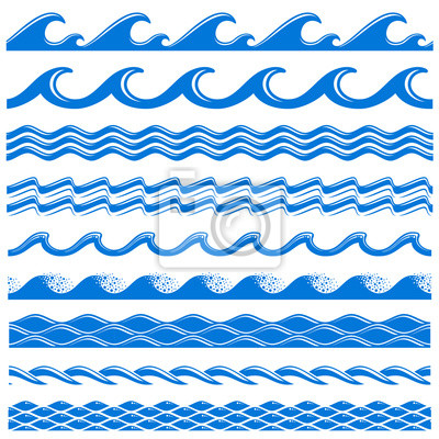 400x400 Mar Ondas De Agua Vector Sin Fisuras Conjunto Pinturas Para La