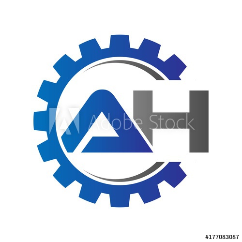 500x500 Ah Initial Logo Vector With Gear Blue Gray