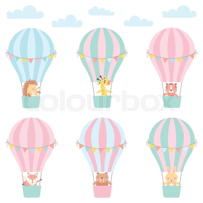800x800 Set Of Cute Animals In A Hot Air Stock Vector Colourbox