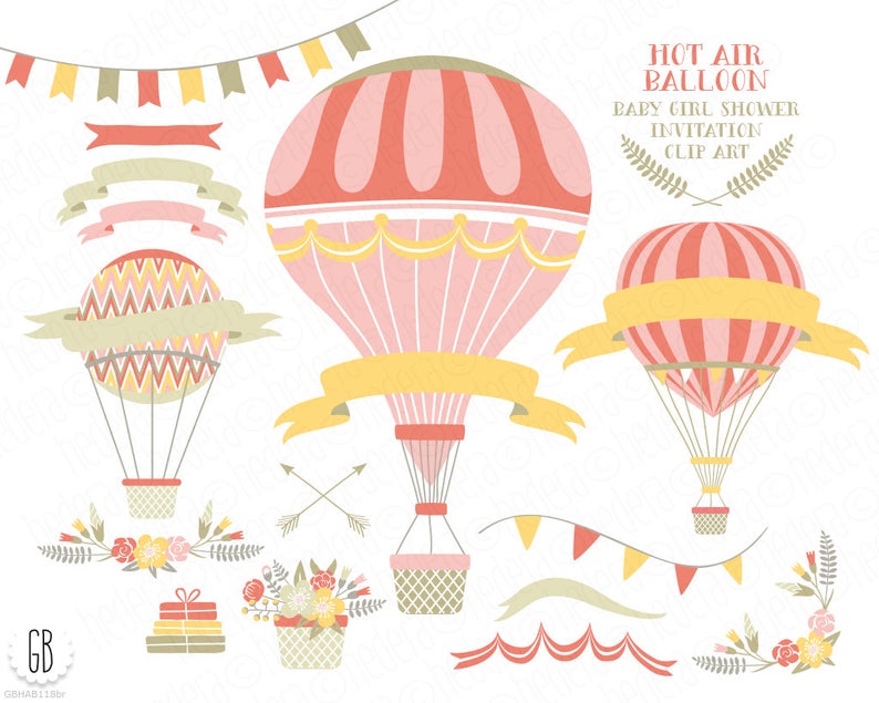 794x635 Vintage Hot Air Balloons Vector Flower Basket Floral Etsy