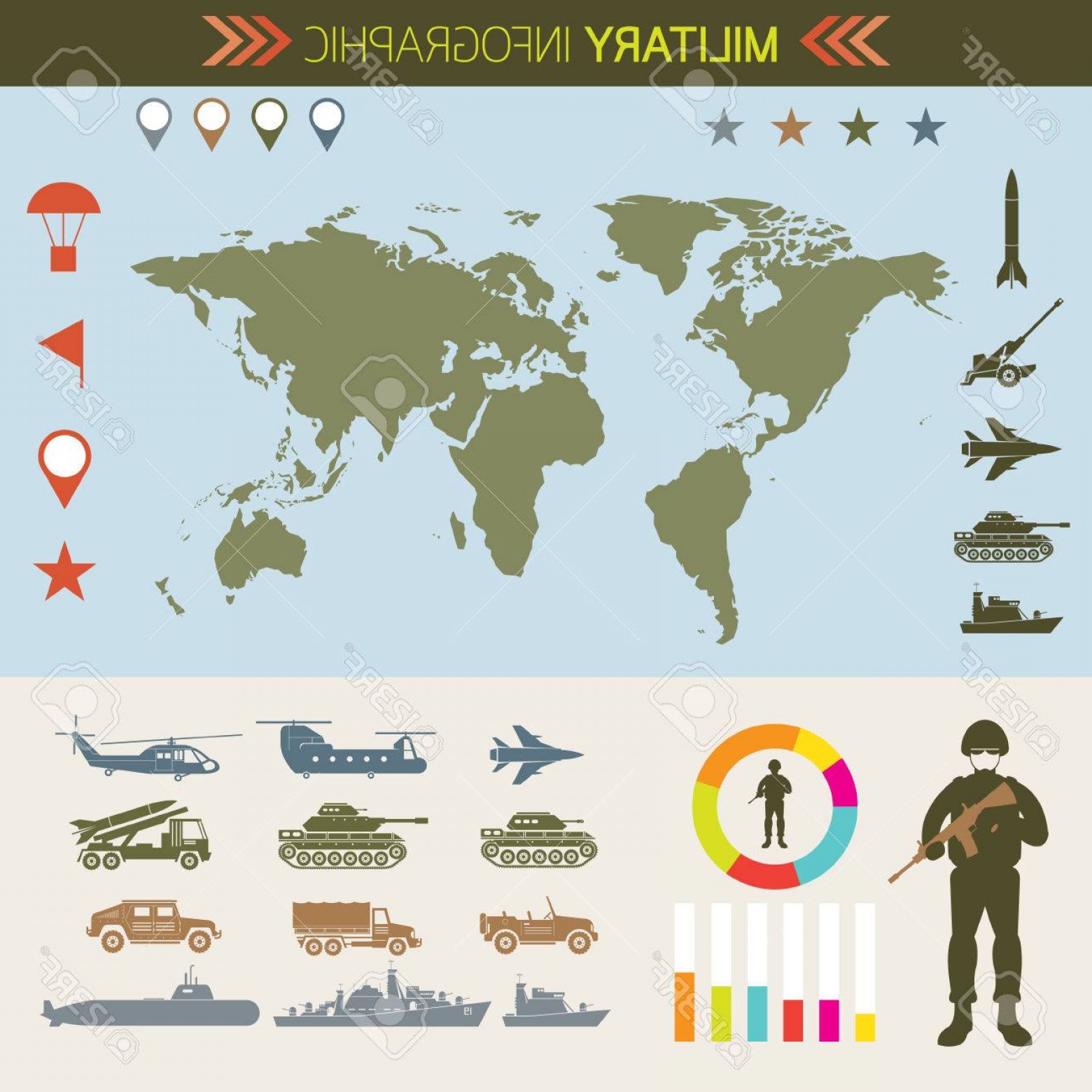 1560x1560 Photostock Vector Military Infographic Vehicles World Map Army Air