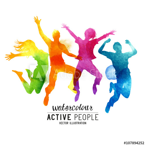 500x500 Watercolour Jumping People Vector A Group Of Freinds Jumping Into