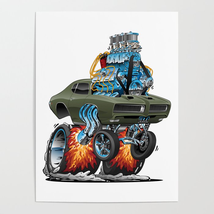 700x700 Classic American Muscle Car Hot Rod Cartoon Vector Illustration