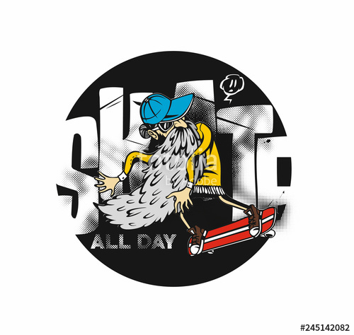 500x474 Cool Hipster Skater With Skateboard, Hand Drawn Sketch Vector