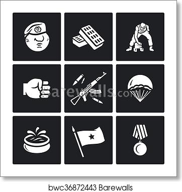 362x382 Vector Set Of Russia Airborne Troops Icons Soldier, Beret, Bricks