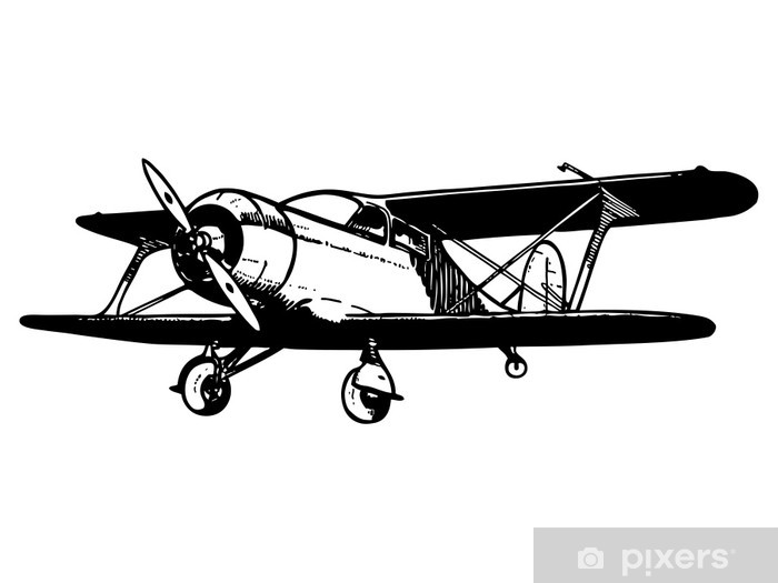 700x525 Vintage Biplane Aircraft Vector Hand Drawn Illustration Sticker