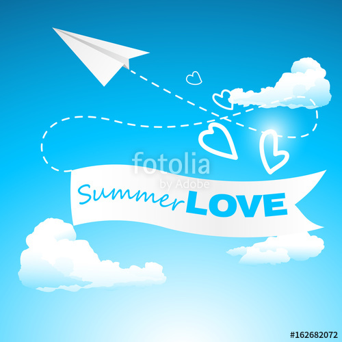 500x500 Summer Love Poster Paper Airplane Banner Vector Illustration