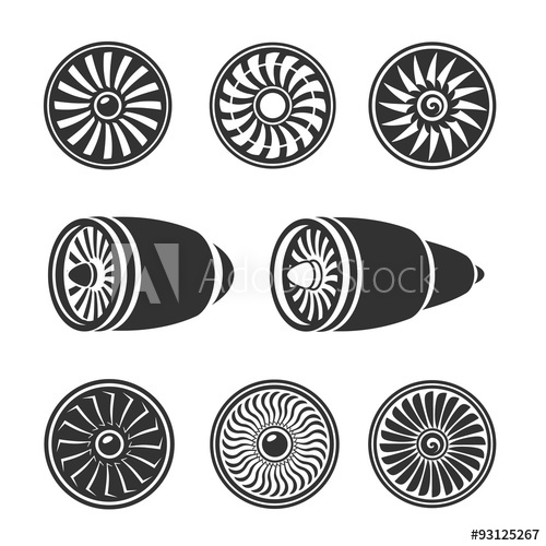 500x500 Turbines Icons Set, Airplane Engine Silhouettes, Technology