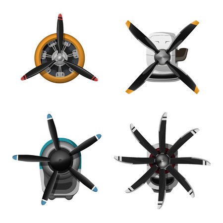 450x450 Aircraft Engine In Realistic Style Motor With Propeller On White