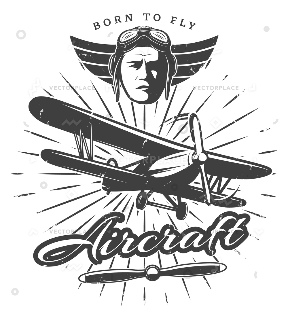 1000x1111 Monochrome Vintage Aircraft Label Airplane Propeller Vector