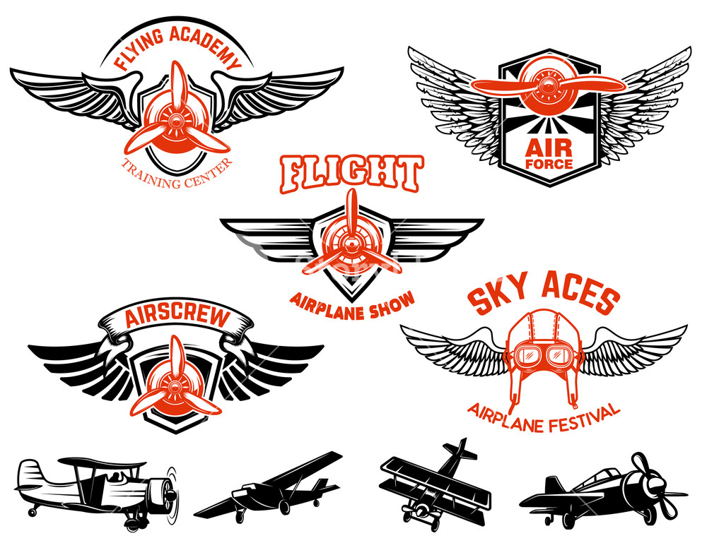 1000x769 Set Of Airplane Show Labels Emblems With Wings And Propellers