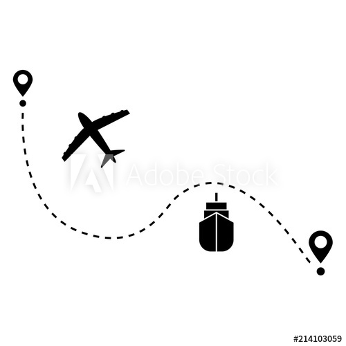 500x500 Airplane And Ship Line Path Vector Icon Airplane Vector Icon