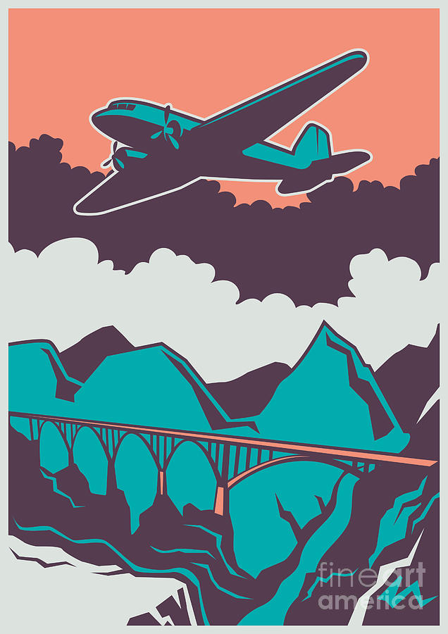 636x900 Retro Poster With Airplane Vector Digital Art