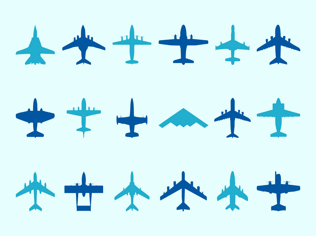 Airplane Silhouettes Set Vector Art Graphics 1024x765 Airplane Silhouettes Set Vector Art Graphics