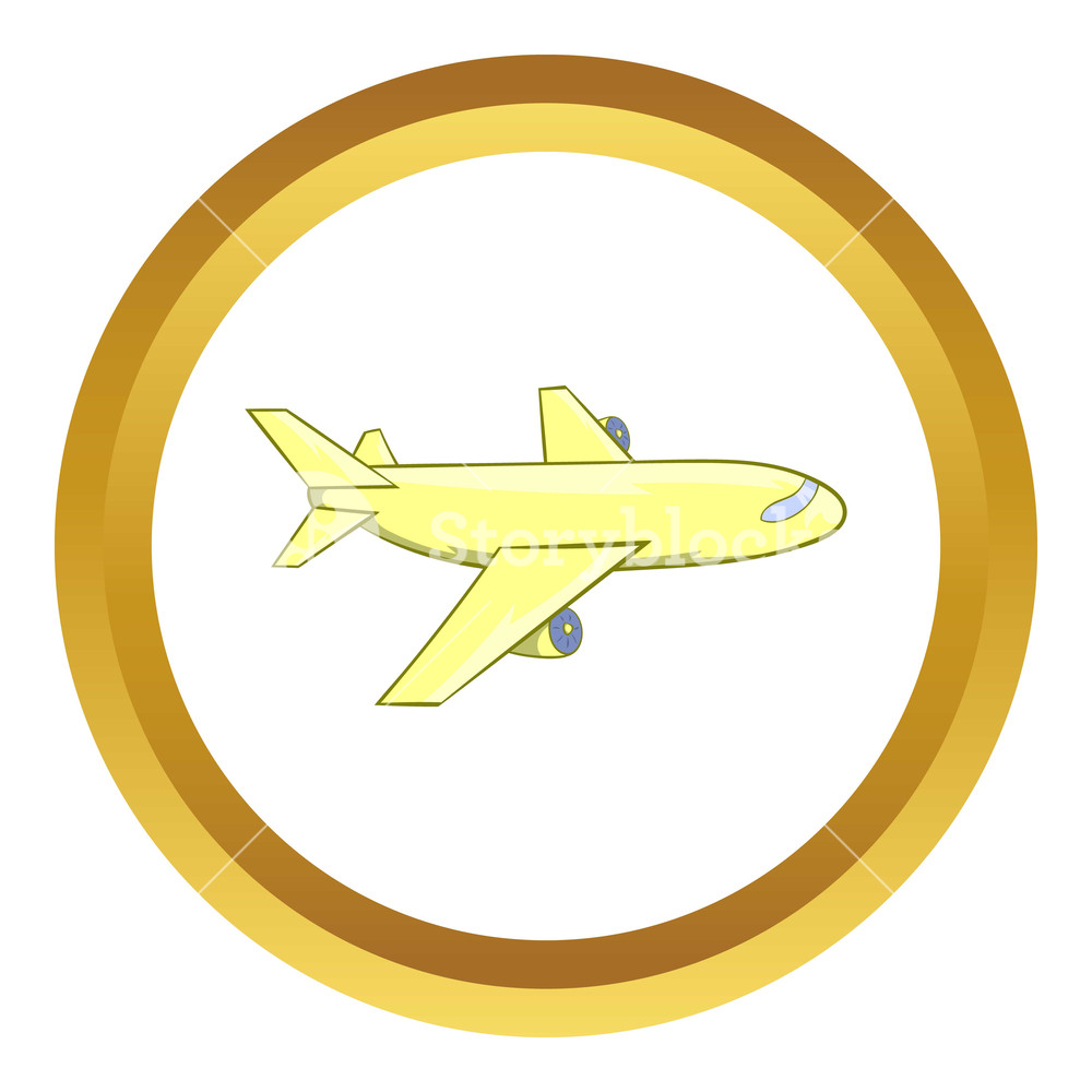 Passenger Airplane Vector Icon In Golden Circle, Cartoon Style 1000x1000 Passenger Airplane Vector Icon In Golden Circle, Cartoon Style