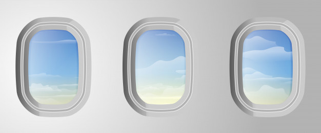 626x260 Airplane Windows With Cloudy Blue Sky Outside View From Airplane