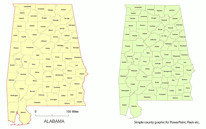 880x550 Preview Of Alabama Vector County Map