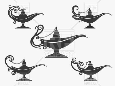 Set Of Aladdin Lamp Icons, Silhouette Of Genie Lamp Vector Image 400x300 Set Of Aladdin Lamp Icons, Silhouette Of Genie Lamp Vector Image
