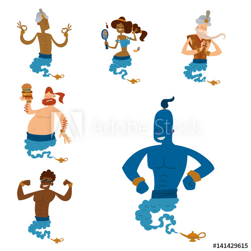 500x500 Cartoon Genie Character Magic Lamp Vector Illustration Treasure