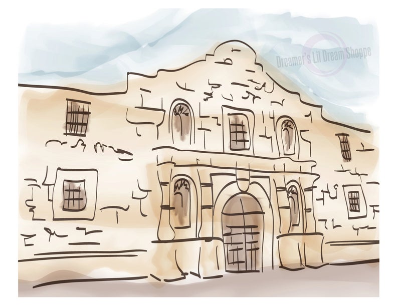 794x613 Remember The Alamo Full Color Vector Line Art Illustration Etsy