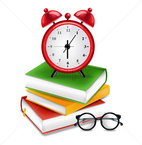 588x600 Books And Alarm Clock Vector Realistic Back To School Poster