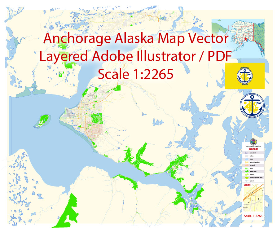 894x749 Anchorage Map Vector Alaska Exact City Plan Detailed Street Map