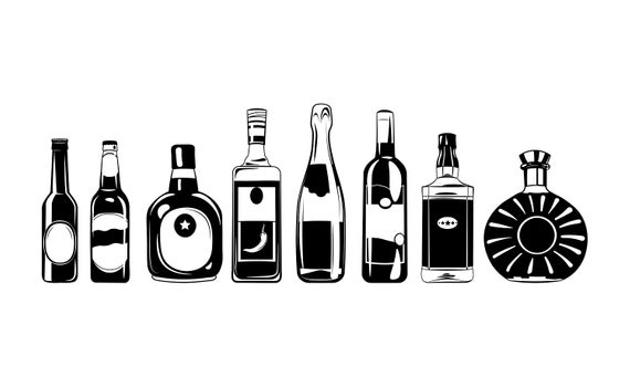 570x350 Alcohol Bottles Set Champagne Beer Wine Tequila Etsy