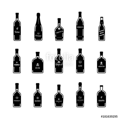 500x500 Black Icons Alcohol Bottles On White Background Vector Stock