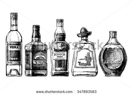 450x322 Vector Set Of Bottles Of Alcohol In Ink Hand Drawn Style Isolated
