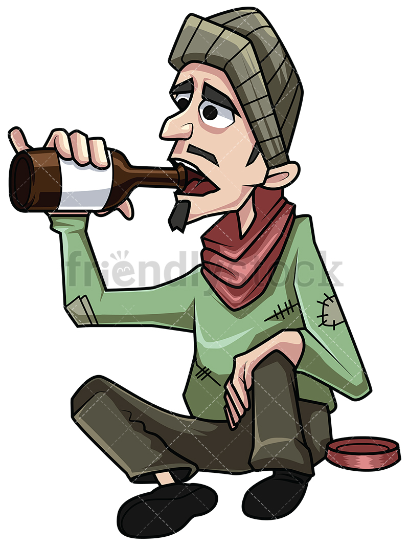 800x1067 Homeless Man Drinking Alcohol Vector Cartoon Clipart
