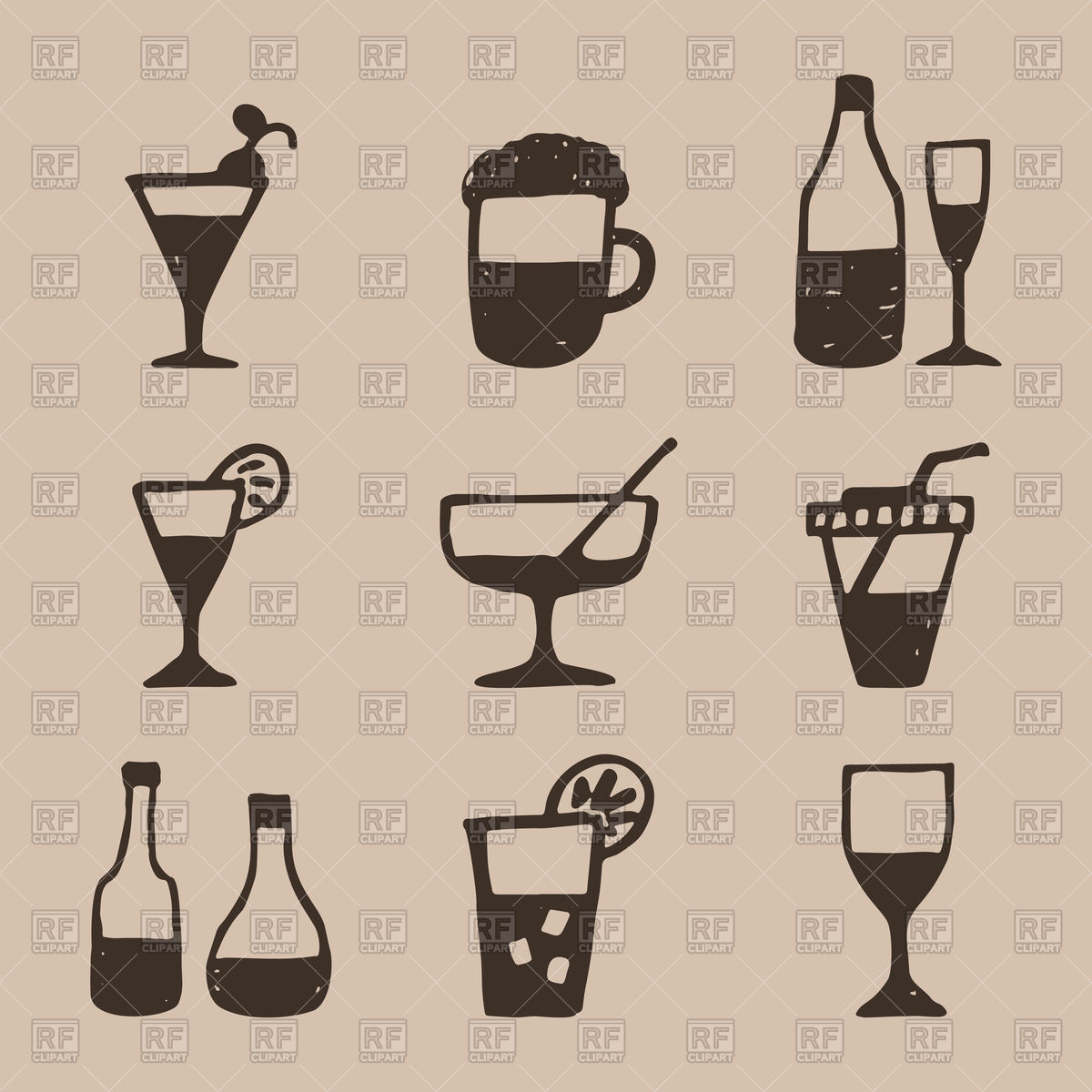 1200x1200 Icons Set Of Hand Draw Style Alcohol Vector Image Of Icons