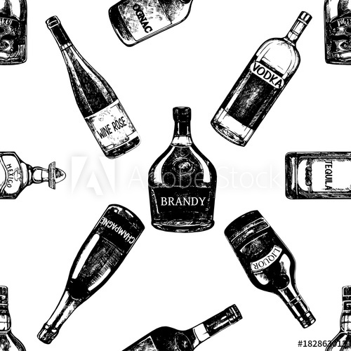 500x500 Seamless Pattern Of Hand Drawn Sketch Style Bottles Of Alcohol