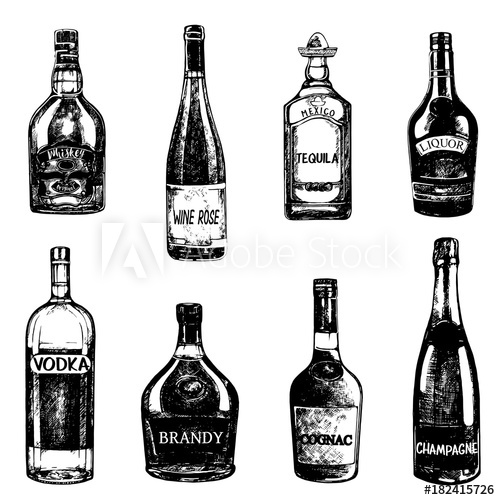 500x500 Set Of Hand Drawn Sketch Style Bottles Of Alcohol Vector