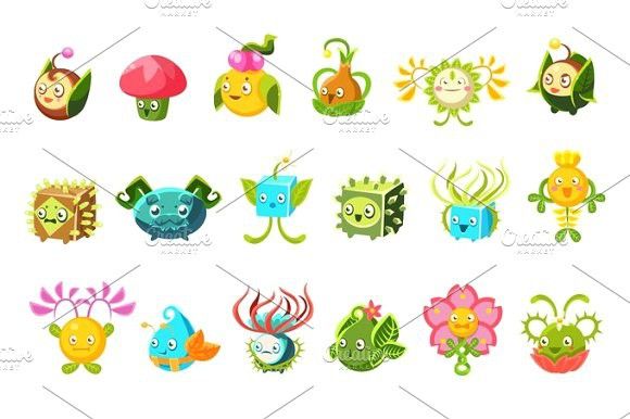 580x386 Childish Alien Fantastic Alive Plants Emoji Characters Collection