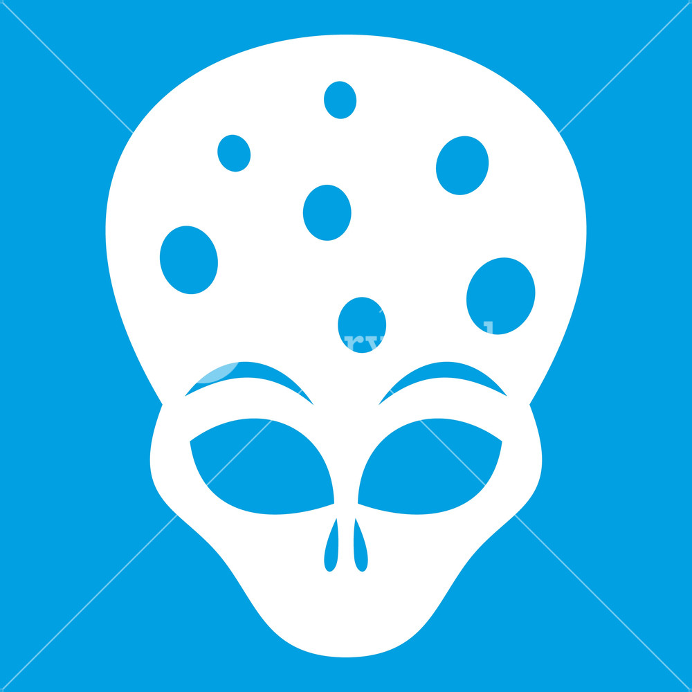 1000x1000 Extraterrestrial Alien Head Icon White Isolated On Blue Background