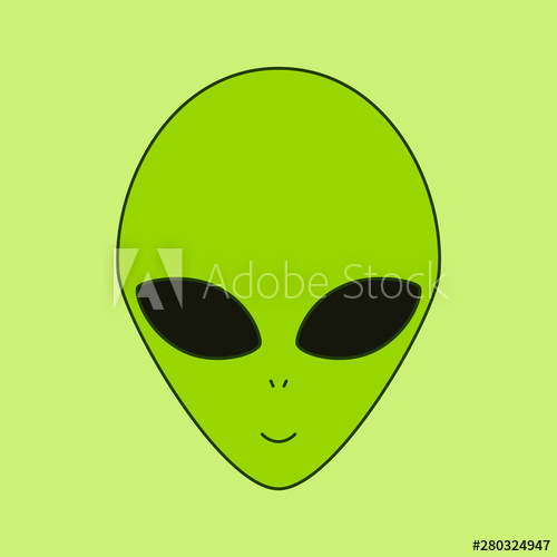 500x500 Simple Linear Green Alien Head, Vector Illustration
