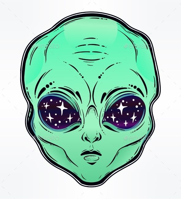 590x649 Vector Illustration With A Alien Head With Starry Eyes With Space