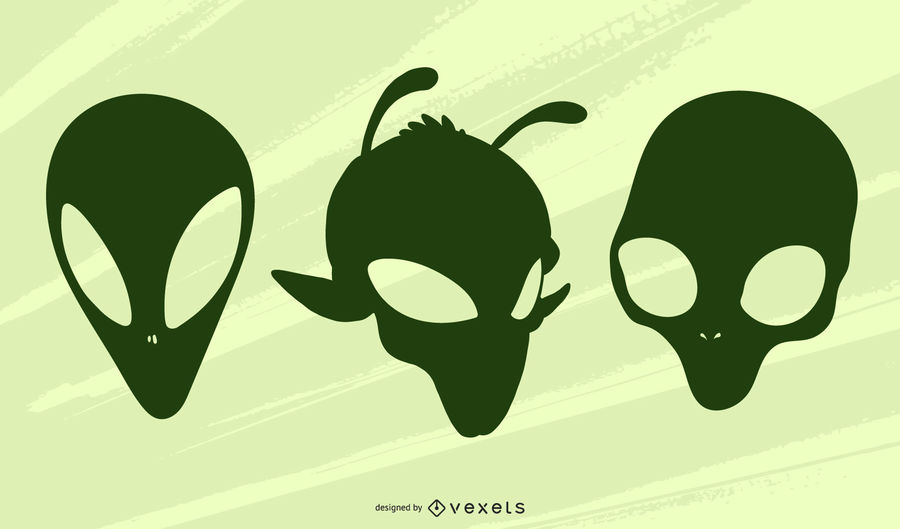 900x529 Alien Heads Silhouette Set