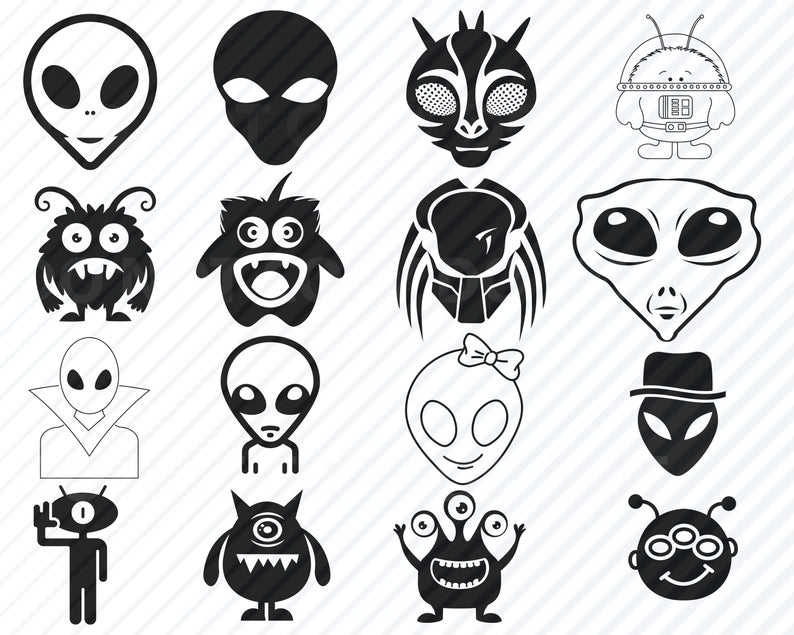 794x635 Alien Bundle Aliens Vector Images Silhouette Clip Art Etsy